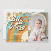 Laten we Groovy Retro Rainbow 1e verjaardag foto Kaart (Voorkant)