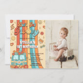 Laten we Groovy Retro Rainbow 1e verjaardag foto Kaart (Voorkant)