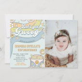 Laten we Groovy Retro Rainbow 1e verjaardag foto Kaart (Voorkant)