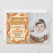 Laten we Groovy Retro Rainbow 1e verjaardag foto Kaart (Voorkant)