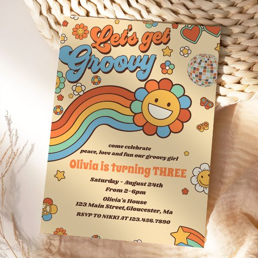 Laten we Groovy Retro Rainbow 3e verjaardagsfeestj Kaart