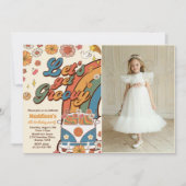 Laten we Groovy Retro Rainbow 6th Birthday Foto Kaart (Voorkant)