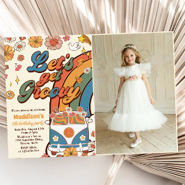 Laten we Groovy Retro Rainbow 6th Birthday Foto Kaart