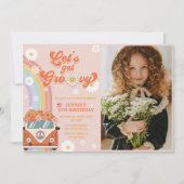 Laten we Groovy Retro Rainbow 6th Birthday Foto Kaart (Voorkant)