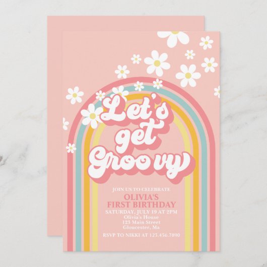 Laten we Groovy Retro Rainbow Verjaardag halen Kaart (Voorkant / Achterkant)