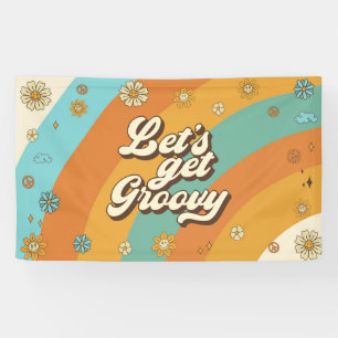Laten we Groovy Retro Regenboog 1e Verjaardag hale Spandoek