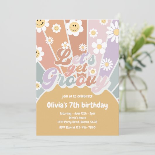 Laten we Groovy Retro Sunshine Daisy Verjaardag ha Kaart (Staand voorkant)