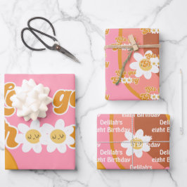 Laten we groovy retro  verjaardag halen inpakpapier vel