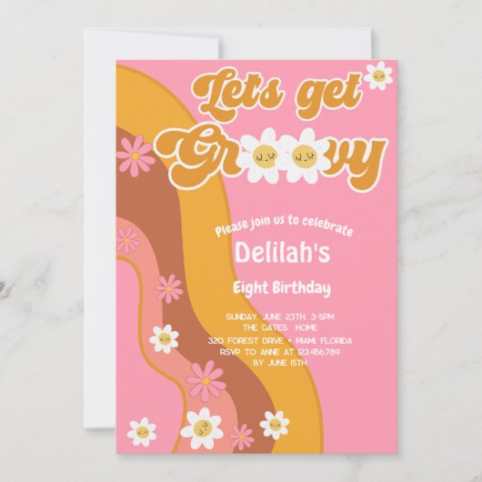 Laten we groovy retro  verjaardag halen kaart (Voorkant)