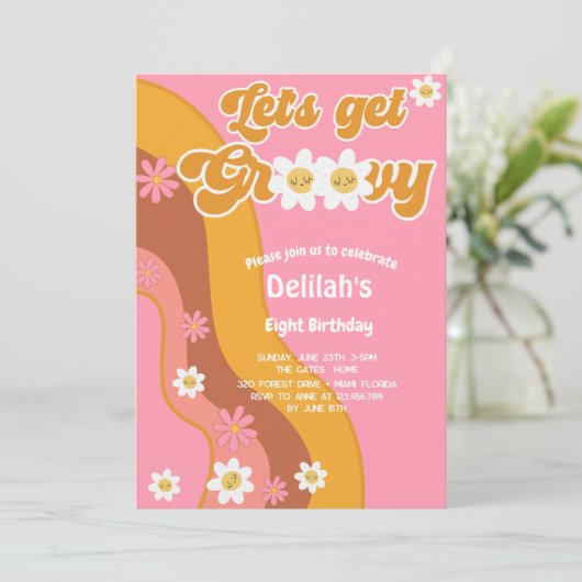 Laten we groovy retro verjaardag halen kaart (Staand voorkant)