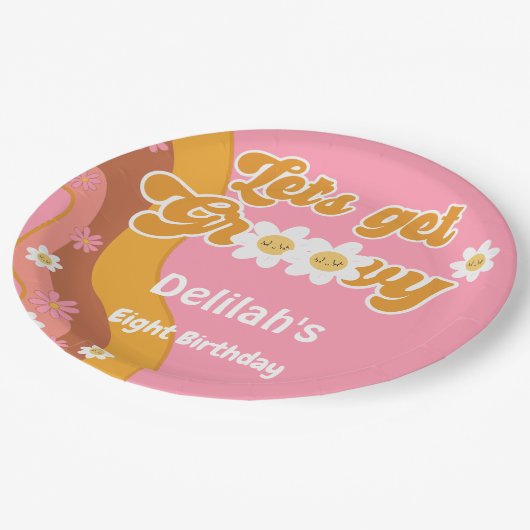 Laten we groovy retro  verjaardag halen papieren bordje (Gekanteld)