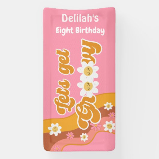 Laten we groovy retro  verjaardag halen spandoek (Verticaal)