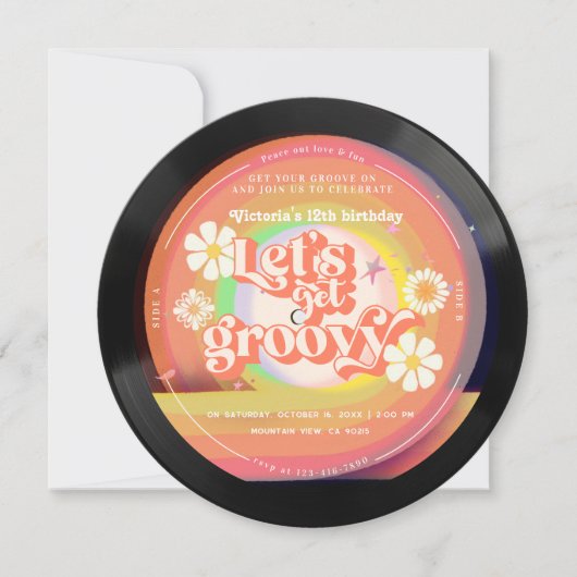 Laten we groovy Retro Vinyl Rainbow Daisy halen Kaart (Voorkant)