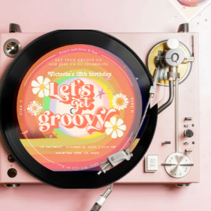 Laten we groovy Retro Vinyl Rainbow Daisy halen Kaart