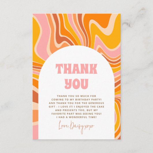 Laten we groovy roze retro meisje verjaardagsfeest bedankkaart (Voorkant)