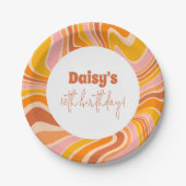 Laten we groovy roze retro meisje verjaardagsfeest papieren bordje (Voorkant)