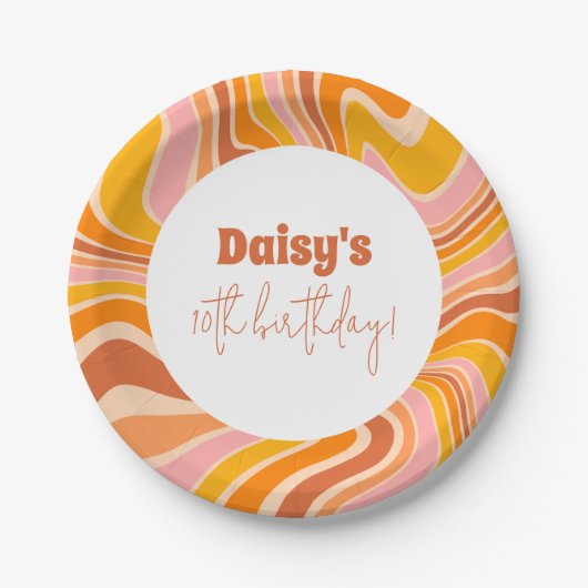 Laten we groovy roze retro meisje verjaardagsfeest papieren bordje (Voorkant)