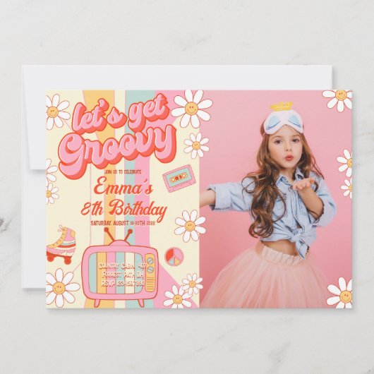 Laten we Groovy Verjaardag Foto uitnodiging (Voorkant)