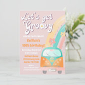 Laten we Groovy Verjaardag uitnodiging Hippie Retr (Staand voorkant)