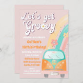 Laten we Groovy Verjaardag uitnodiging Hippie Retr (Voorkant / Achterkant)