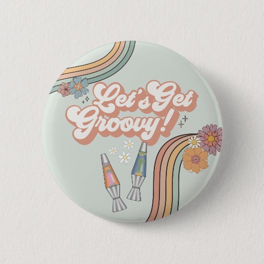 Laten we groovy verjaardagsfeestje gunst krijgen ronde button 5,7 cm (Voorkant)