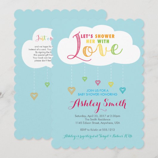 Laten we haar douchen met Love Baby shower Invitat Kaart (Voorkant / Achterkant)