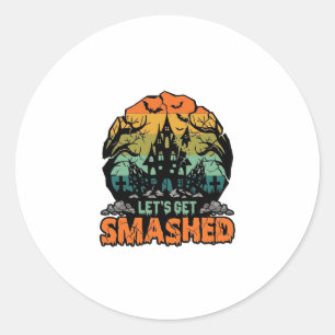 Laten we Halloween huis van het spookhuis Sunset B Ronde Sticker