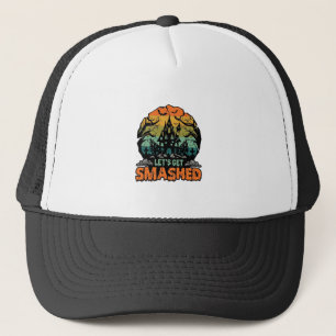 Laten we Halloweenhuis met zonsondergang verplette Trucker Pet