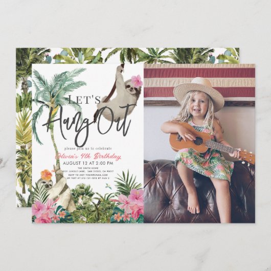 Laten we hangen Sloth Oerwoud Meisje Verjaardagsfo Kaart (Voorkant / Achterkant)