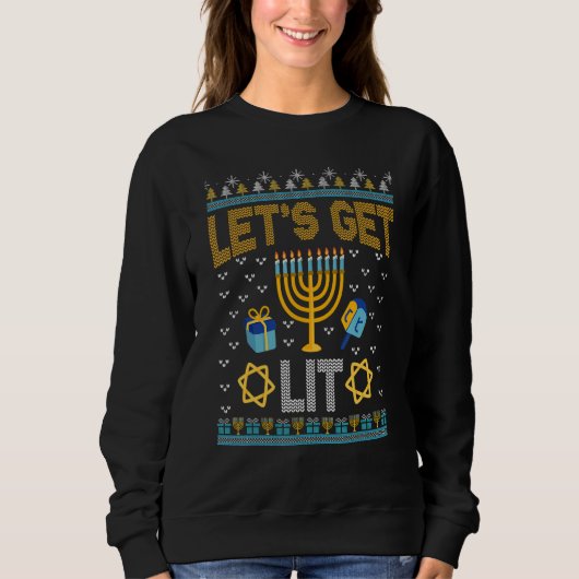 Laten we Hanukkah Joodse Menora Joods Chanukka opl Trui (Voorkant)