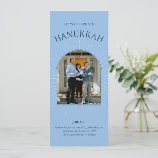 Laten we Hanukkah vieren kaart (Staand voorkant)