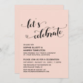 Laten we Hartjes Blush Roze Ontvangst Feest Vieren Kaart (Voorkant / Achterkant)