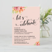 Laten we Hartjes Vieren Bloemenscript Roze Roos Kaart (Staand voorkant)