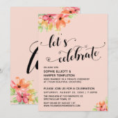 Laten we Hartjes Vieren Bloemenscript Roze Roos Kaart (Voorkant / Achterkant)