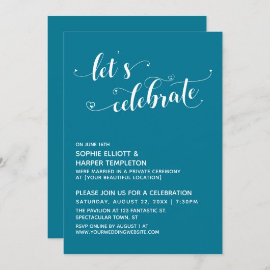 Laten we Hartjes Vieren Script Teal Ontvangst Kaart (Voorkant / Achterkant)