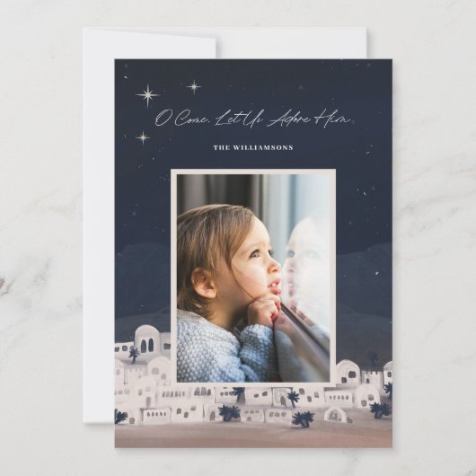 Laten we hem aanbidden Bethlehem religieuze Kerstm Feestdagenkaart (Voorkant)