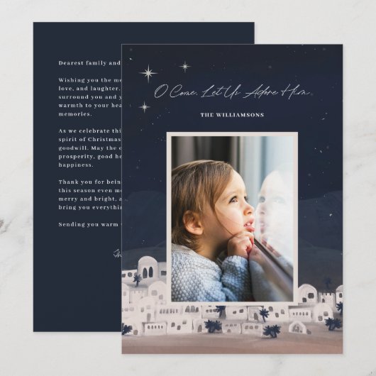 Laten we hem aanbidden Bethlehem religieuze Kerstm Feestdagenkaart (Voorkant / Achterkant)