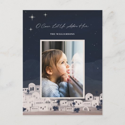 Laten we hem aanbidden Bethlehem religieuze Kerstm Feestdagenkaart (Voorkant)