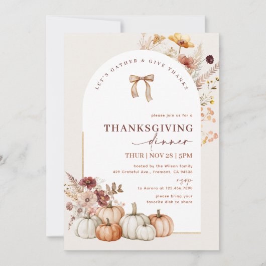 Laten we Herfst Arch Floral Thanksgiving Dinner ve Kaart (Voorkant)