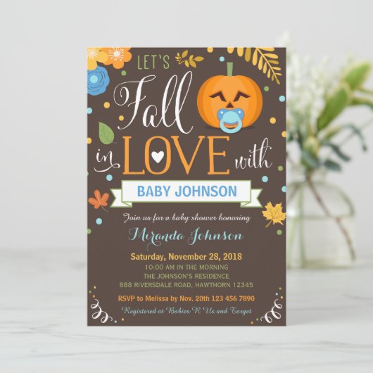 Laten we Herfst in liefde, pompoen Baby shower uit Kaart (Staand voorkant)