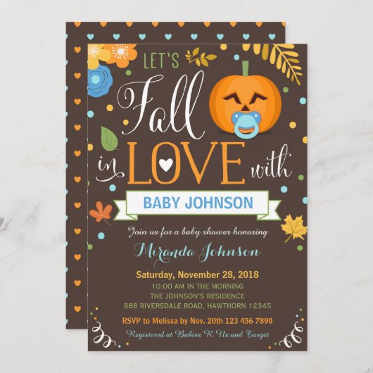 Laten we Herfst in liefde, pompoen Baby shower uit Kaart (Voorkant / Achterkant)