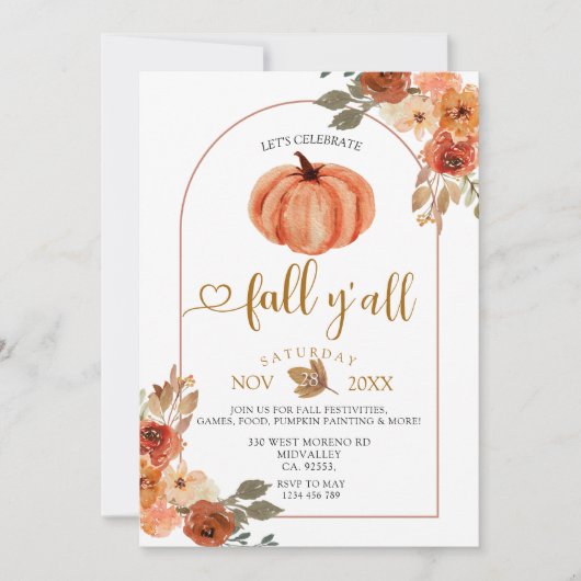 Laten we Herfst Y'all Boho Arch Harvest Party vier Kaart (Voorkant)