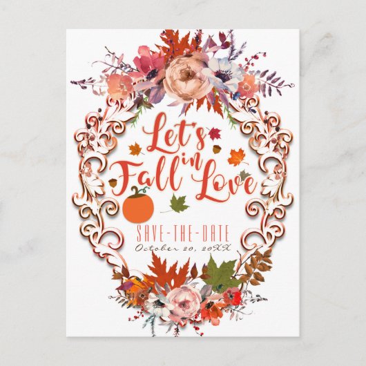 Laten we Herfsten In Love Autumn Floral Save the D Aankondigingskaart (Voorkant)