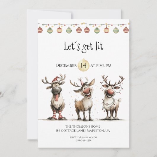 Laten we het aangestoken leuke rendieren feestdage kaart (Voorkant)