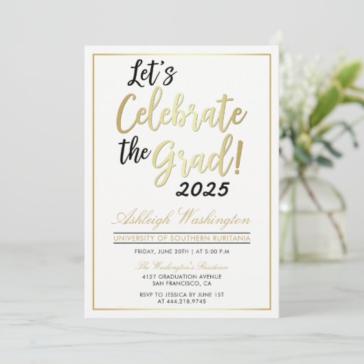 Laten we het Afstudeerder vieren! | Goudwit Afstud Kaart (Staand voorkant)
