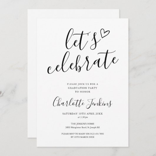 Laten we het afstudeerfeest van het Script Heart v Kaart (Voorkant / Achterkant)