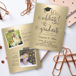 Laten we het afstuderen vieren Metallic Goud Feest Kaart