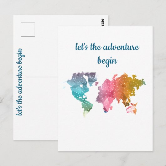 Laten we het avontuur beginnen met een kleurrijke briefkaart (Voorkant / Achterkant)