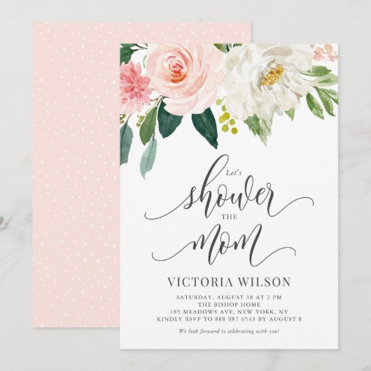 Laten we het Baby shower van Mam Blush Pink Floral Kaart (Voorkant / Achterkant)