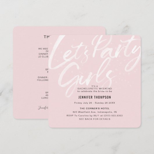 Laten we het feest Blush Bachelorette Party Kaart (Voorkant / Achterkant)
